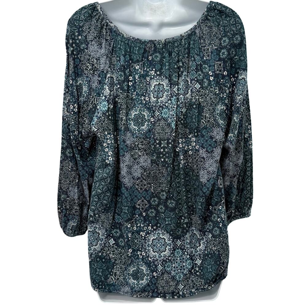 Michael Kors Blue Paisley Floral Scoop Neck Bracelet Sleeve Blouse Top size L - Picture 8 of 10